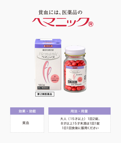 貧血には、医薬品のヘマニック